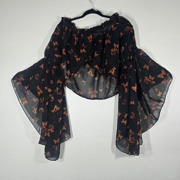 Live 4 Truth Butterfly Crop Top Women Medium Sheer Bell Sleeve Fairycore Whimsy - Picture 1 of 8